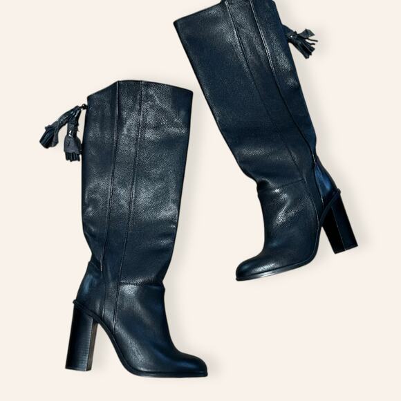 ZARA HIGH BLOCK HEEL BLACK LEATHER BOOTS EUR 40 US 9 - Picture 2 of 8